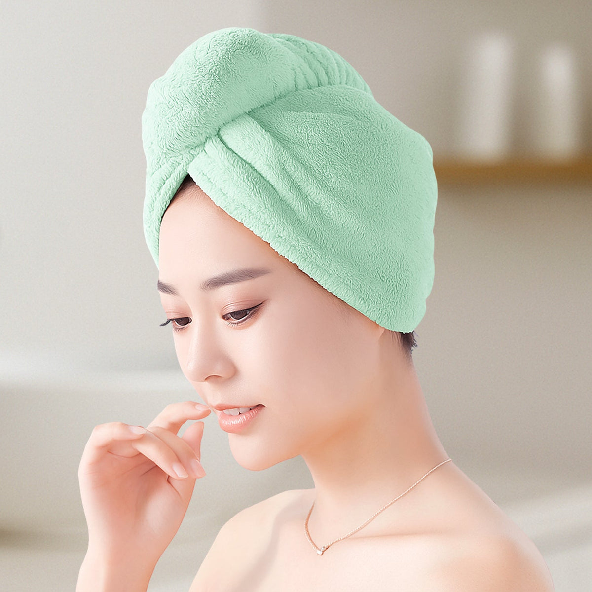 Close-up of premium microfiber fabric used in hair drying towel wrap
