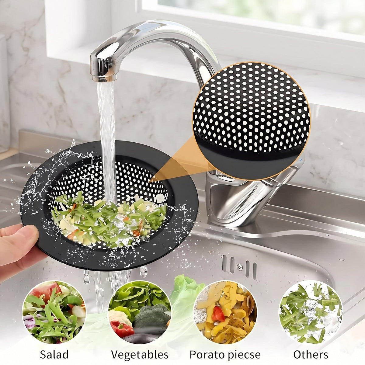 Kitchen sink drain filter with fine mesh to stop clogs