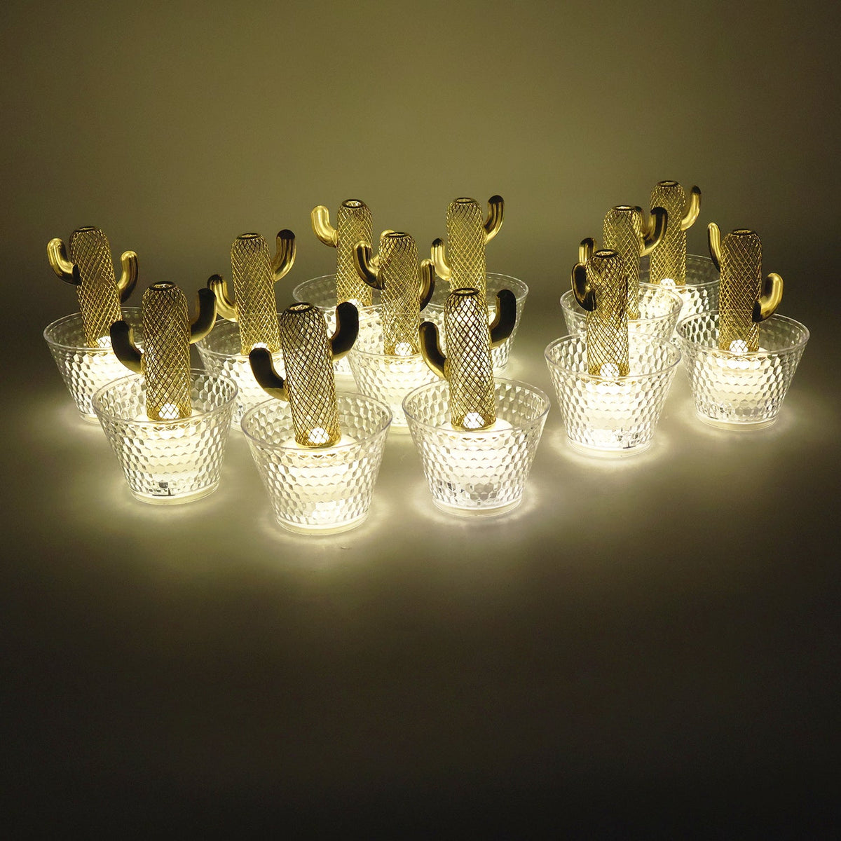 Decorative flameless cactus candle with LED light inside transparent holder
