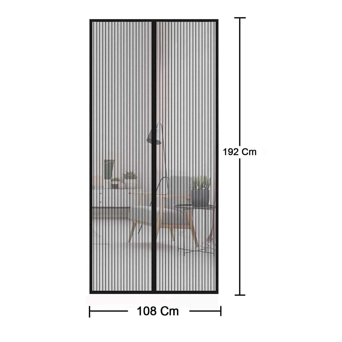 Comparison showing Magic Mesh screen door with and without magnets