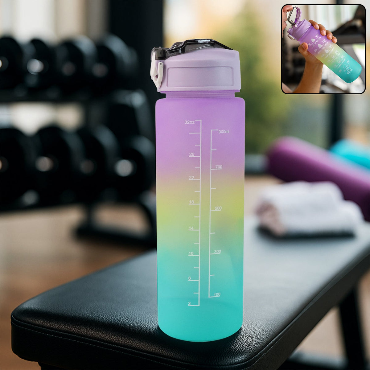 Motivational water bottle with straw and time marker from Elvanik