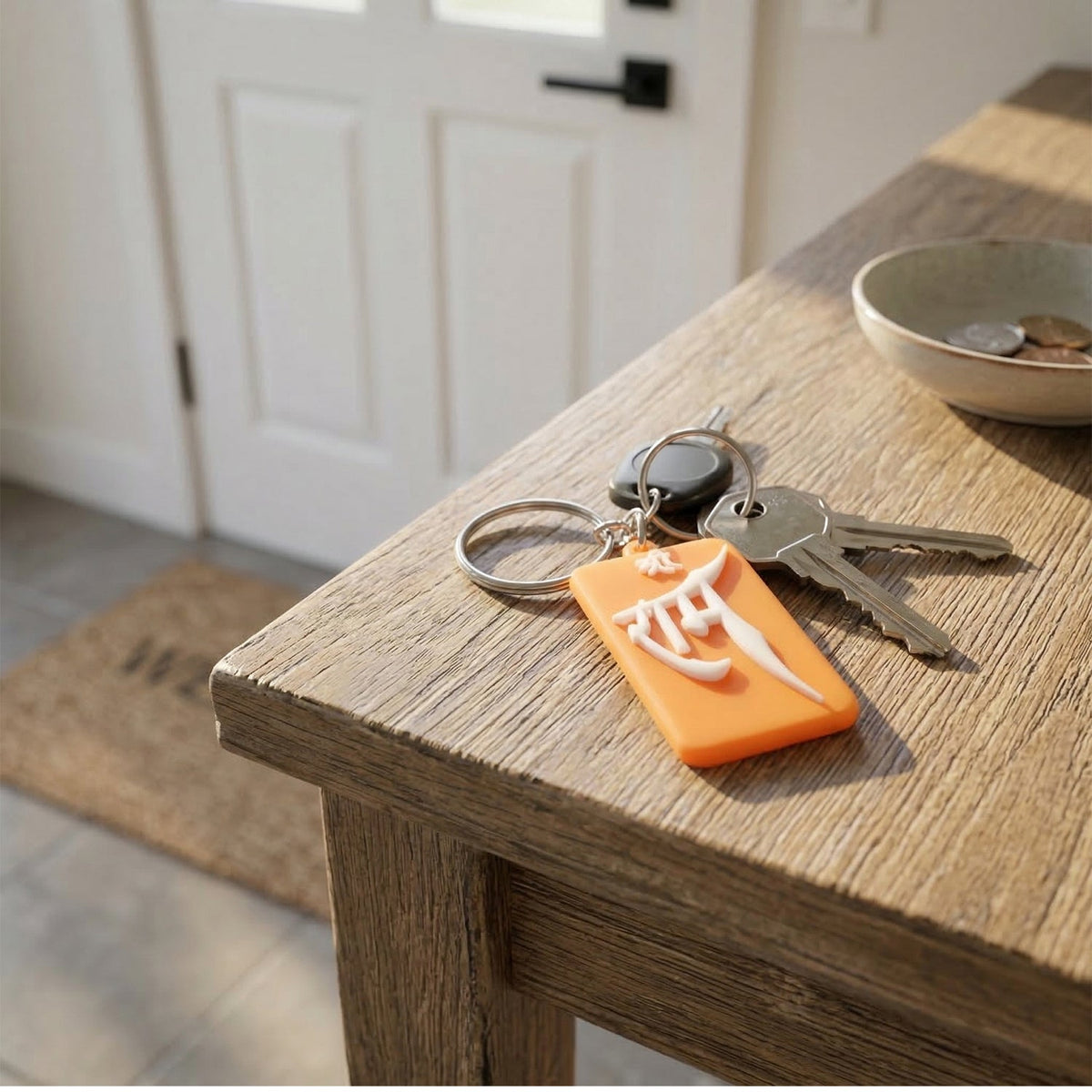 Alphabet-themed Lord Ram keychain charm for religious symbolism