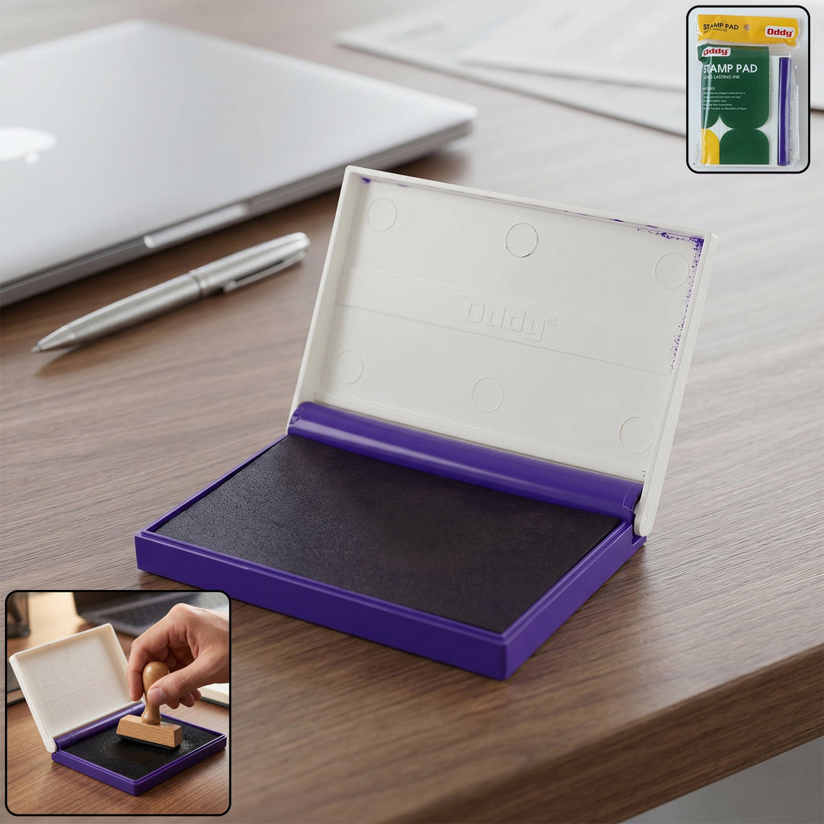 Oddy premium ink stamp pad with a blue ink surface, ready for office use.