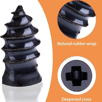 Close-up of pink screw plug for tubeless tire repair