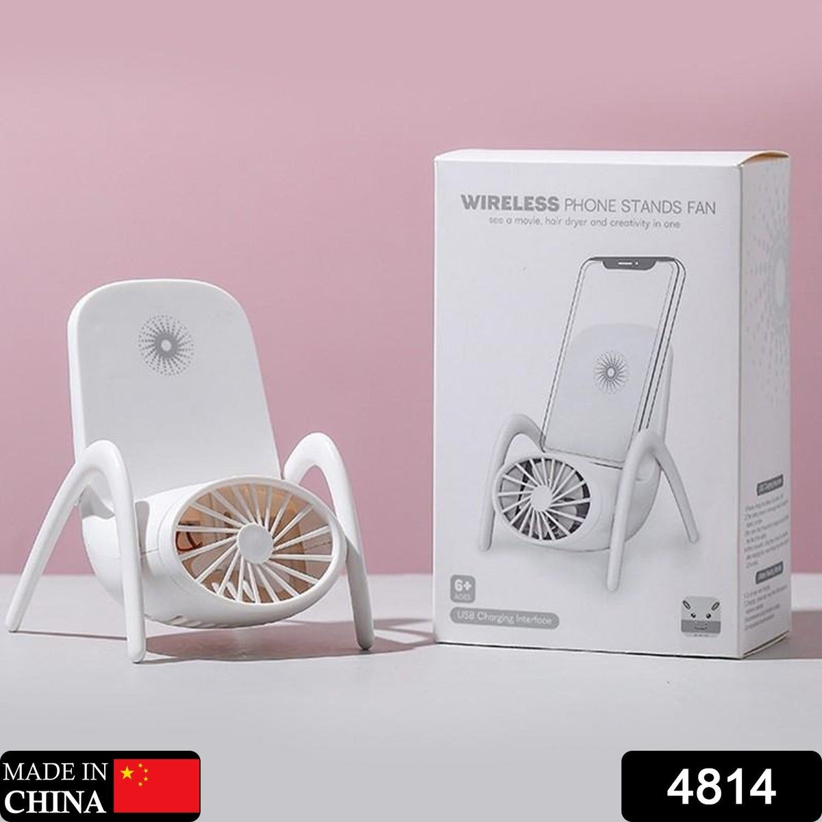 A person holding the white Portable Phone Holder Fan, demonstrating its handheld use.
