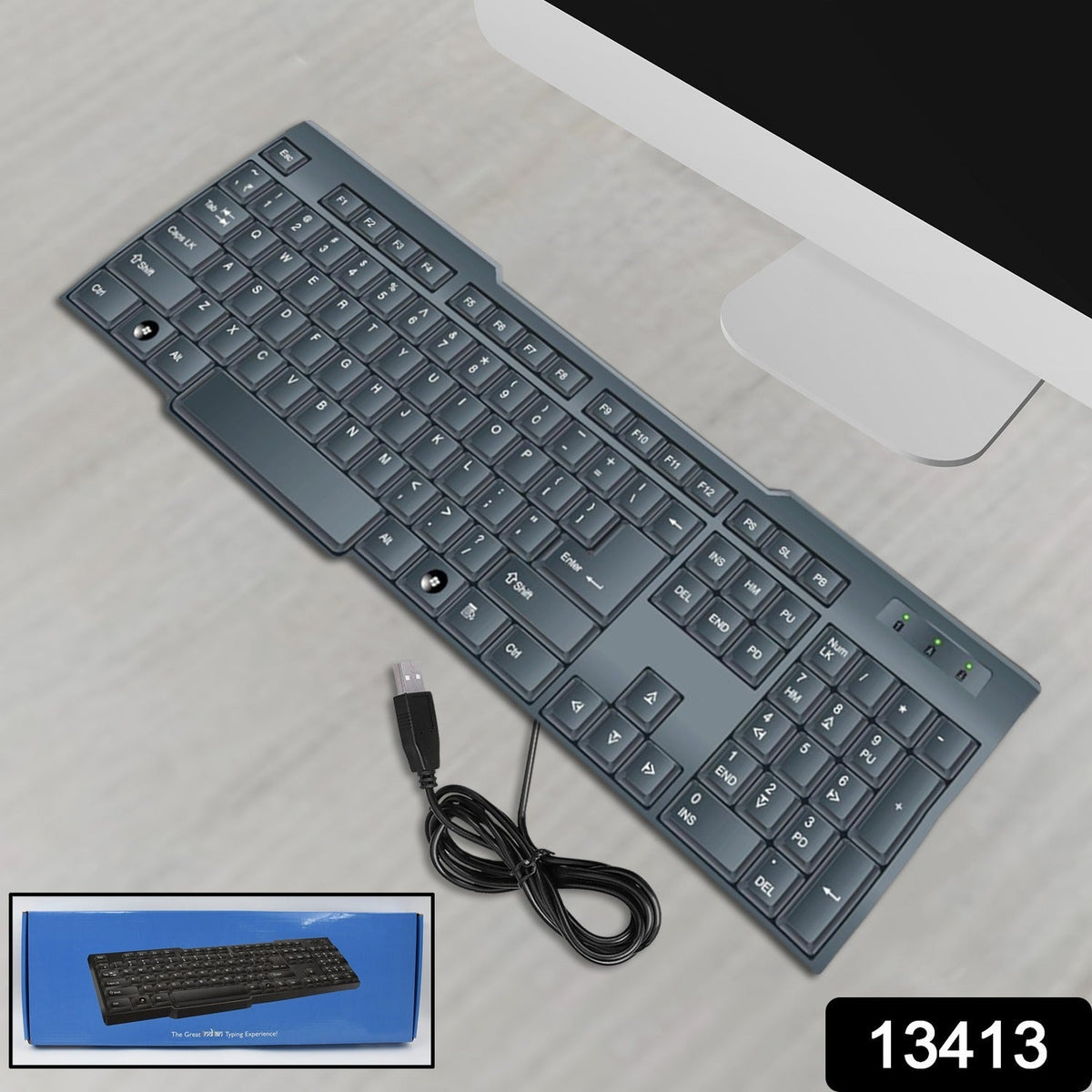 Ergonomic wired keyboard designed for comfortable use in office and home.
