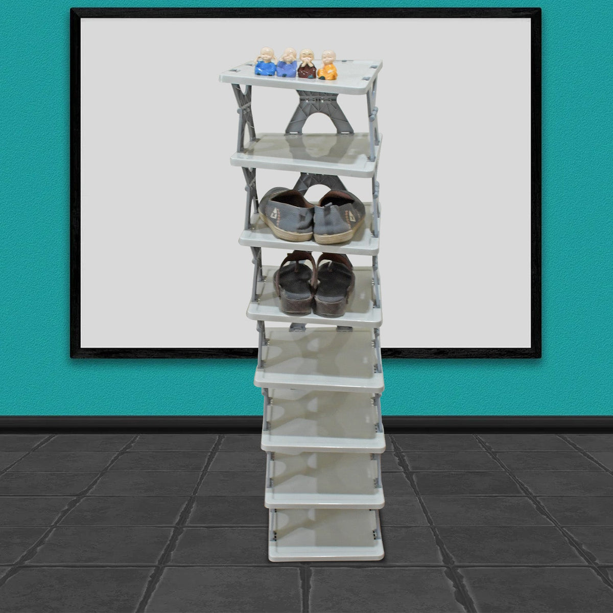 Organivo foldable shoe stand, showcasing its modern design and sturdy build.